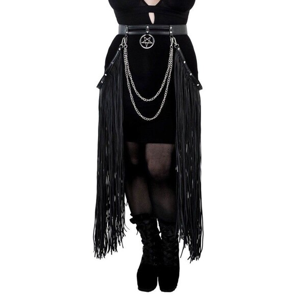 Killstar Belt Aviana Fringe Chaps Chains Sz 25 ~ 29in Goth Punk Steampunk - Picture 1 of 14